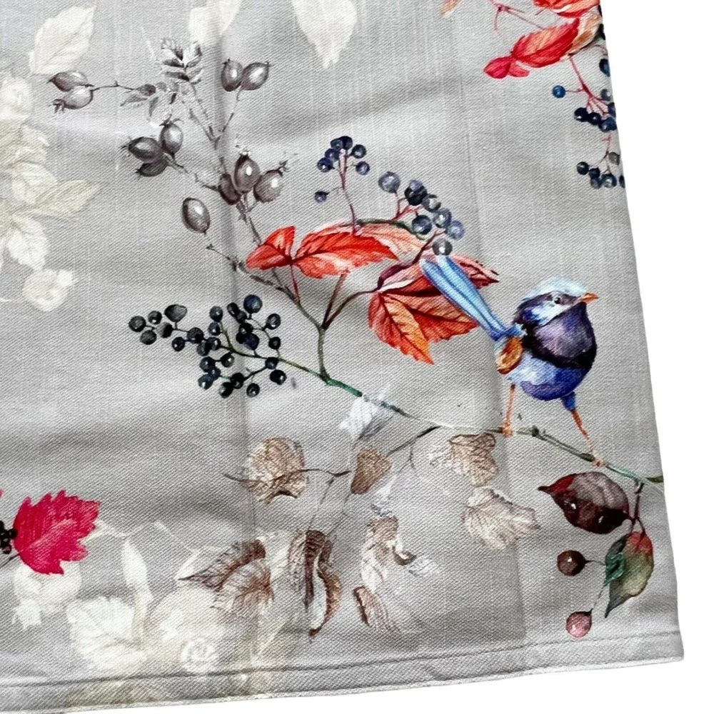 Maison d’ Hermine Equinoxe Grey Table Runner Floral Bird Autumn Forest 14.5x108